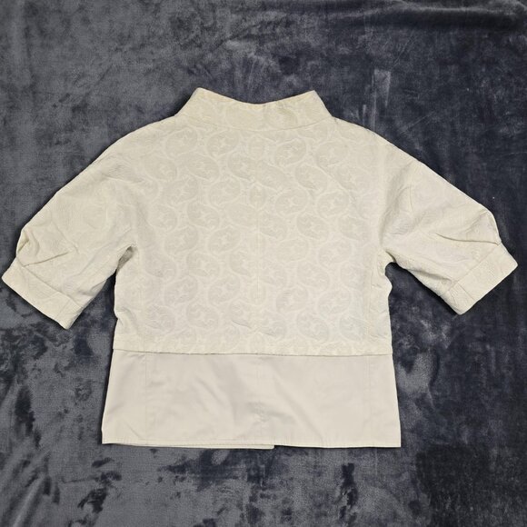 BCBGMAXAZRIA Skirt Suit Set Womens 12 White Paisley Textured Jacket Short Sleeve - Picture 8 of 16